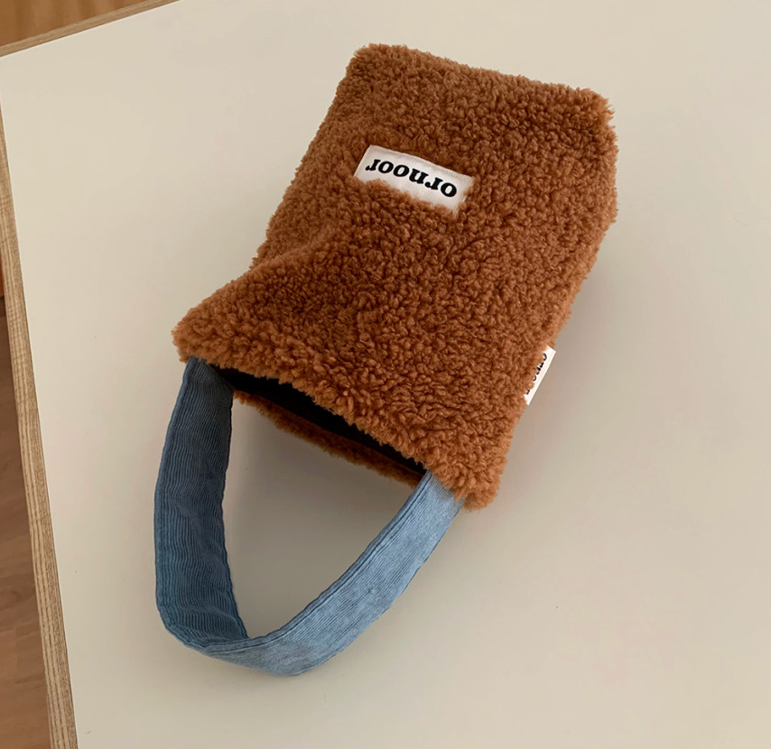 [ornoor] 미니 뽀글이 양털 토트백 · 골덴 손잡이