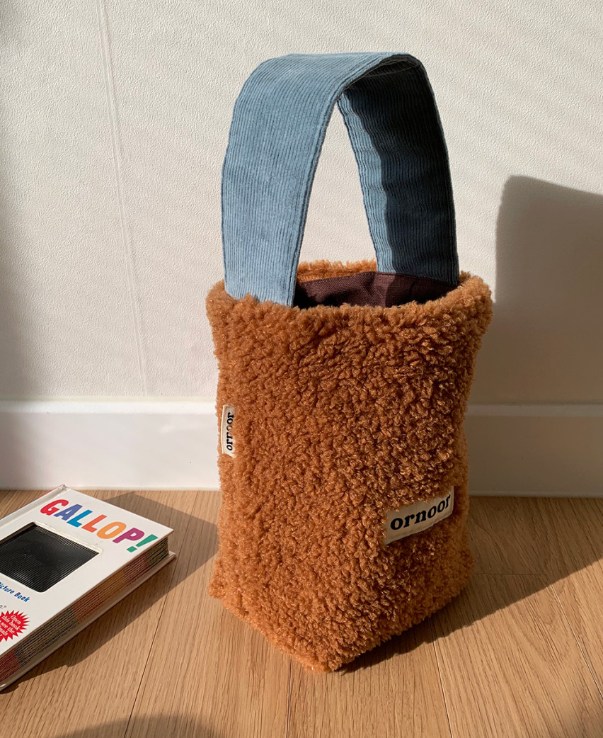 [ornoor] 미니 뽀글이 양털 토트백 · 골덴 손잡이