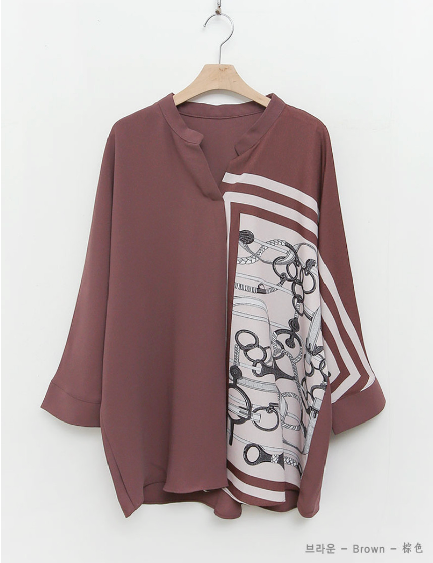 [88반까지][우아모] 엄마 에르메스 무늬 디자인 블라우스  Elegant Chain Pattern Loose Fit Blouse (Made in Korea)