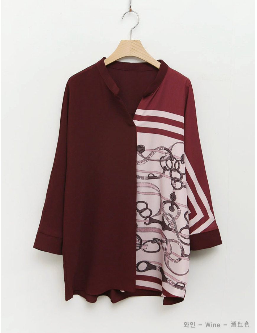 [88반까지][우아모] 엄마 에르메스 무늬 디자인 블라우스  Elegant Chain Pattern Loose Fit Blouse (Made in Korea)