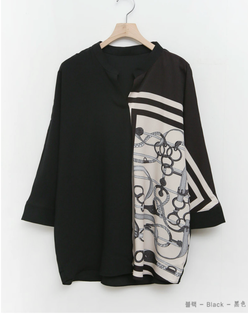 [88반까지][우아모] 엄마 에르메스 무늬 디자인 블라우스  Elegant Chain Pattern Loose Fit Blouse (Made in Korea)