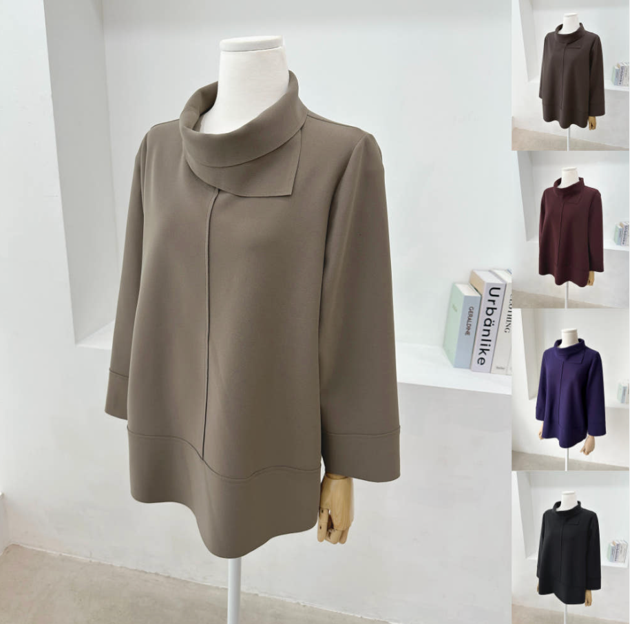 [L~XXL][88까지][우아모]우아모 터틀넥 이중카라 스판 블라우스| UAMO Double-Collar Turtleneck Stretch Blouse