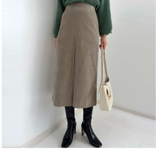 [66까지]밴딩 컬러 코듀로이 비비드 슬릿 골덴 롱스커트  Banded Color Corduroy Vivid Slit Long Skirt