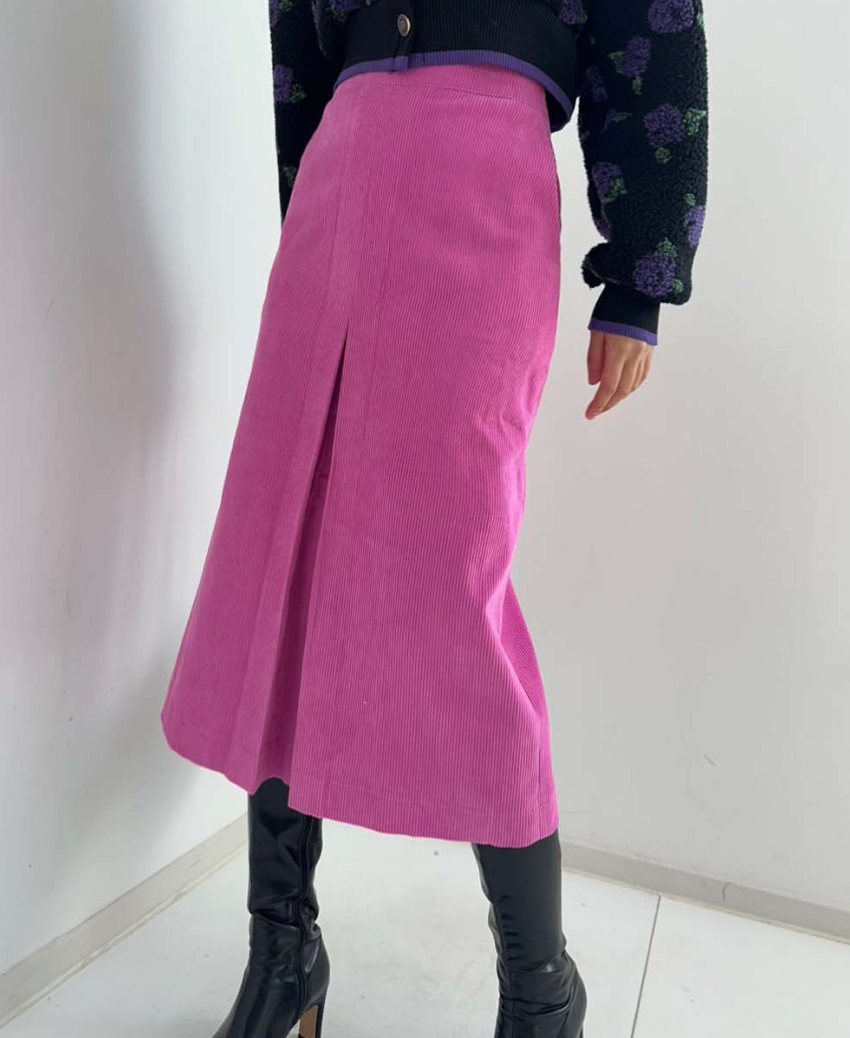 [66까지]밴딩 컬러 코듀로이 비비드 슬릿 골덴 롱스커트  Banded Color Corduroy Vivid Slit Long Skirt
