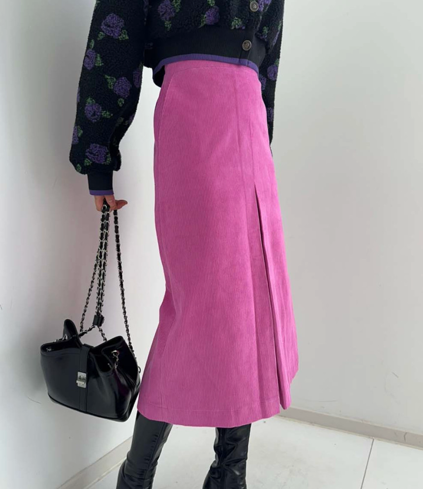 [66까지]밴딩 컬러 코듀로이 비비드 슬릿 골덴 롱스커트  Banded Color Corduroy Vivid Slit Long Skirt