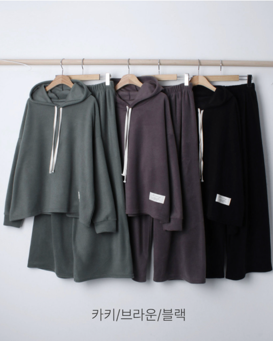 [88가능][삐까삐까]플리스 루즈핏 후드탑 & 와이드 9–10부 팬츠 세트 Seed Fleece Hoodie & Wide Pants Set