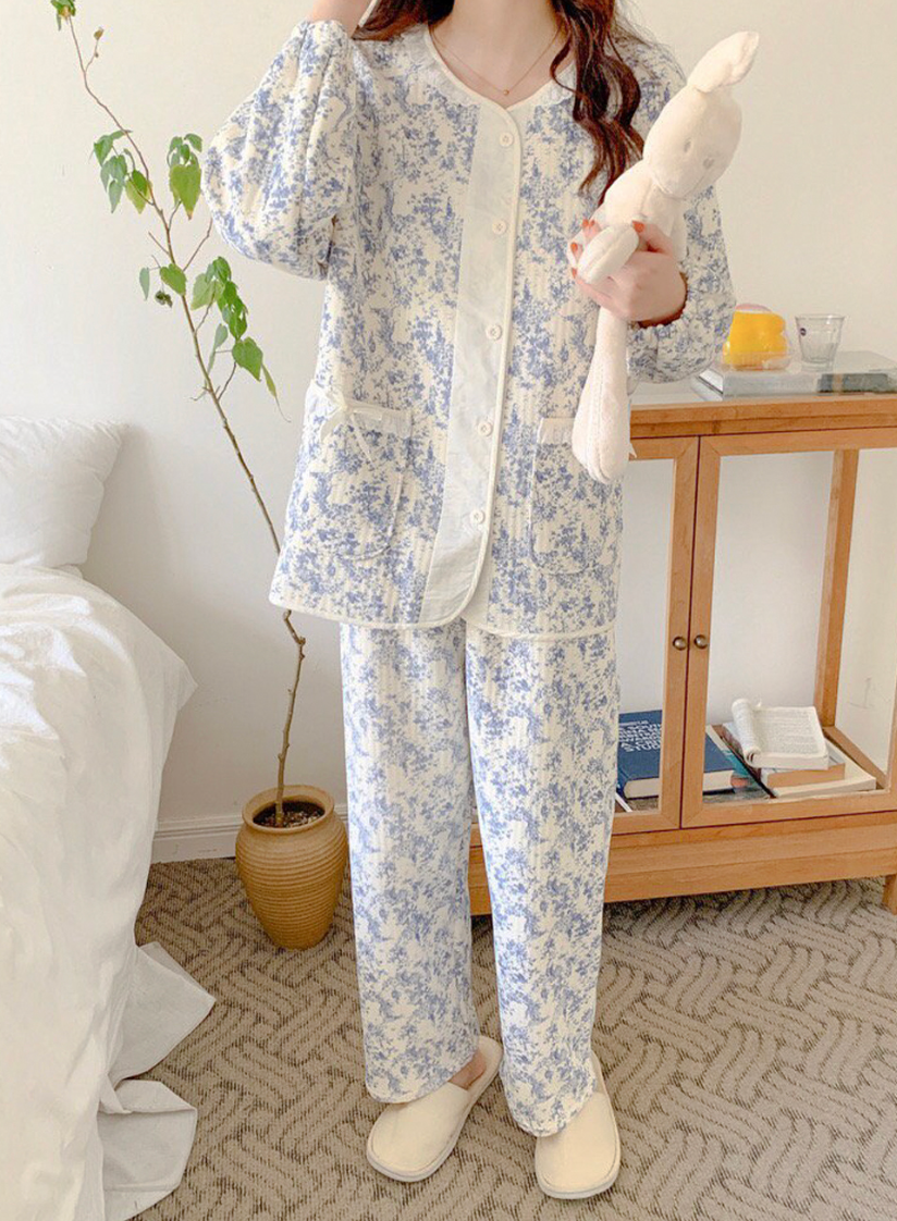 [누빔 잠옷][디어앤]블룸 보들보들 누빔 잠옷 파자마 한벌세트(남/여)Bloom Soft Quilted Couple Pajama Set