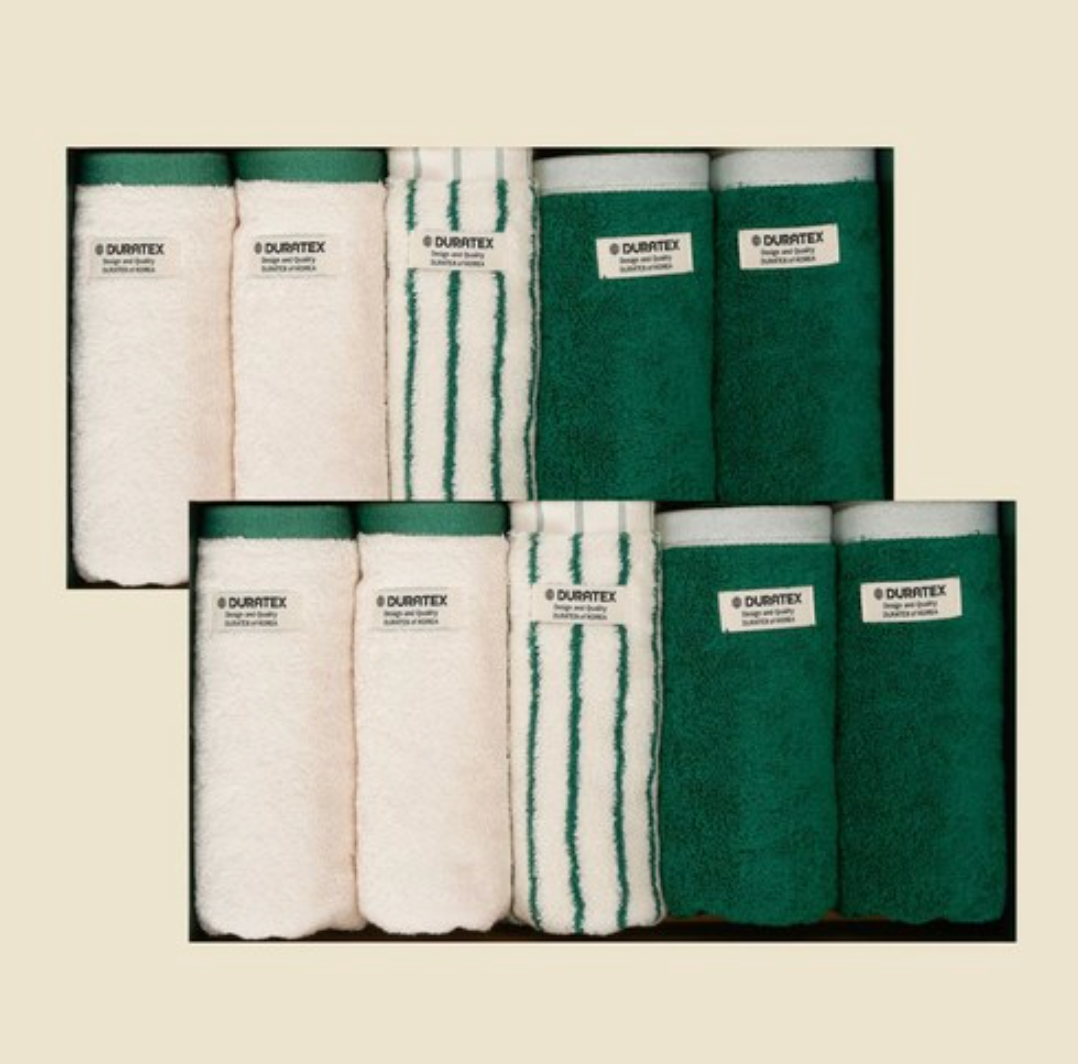 [듀라텍스] 먼지없는 호텔 수건 40수 코마사 200g 톡톡 중량 타월 5P /10P 세트 White & Green | DURATEX Arbella Towel 5P Set White & Green