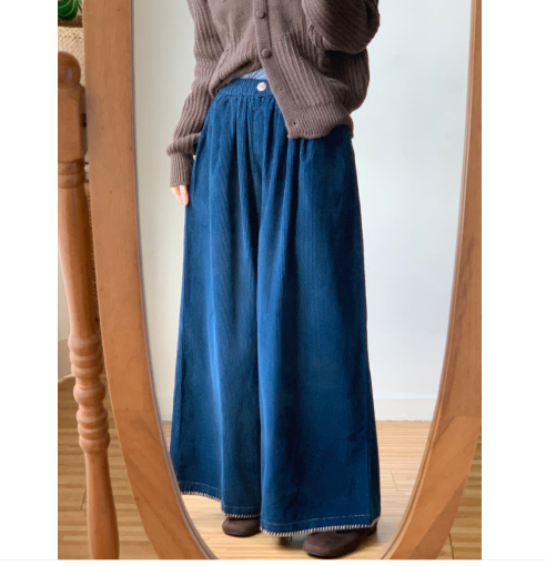 [99까지가능]스티치 포인트 롱기장  골덴 와이드 팬츠 Corduroy Stitch Wide Pants