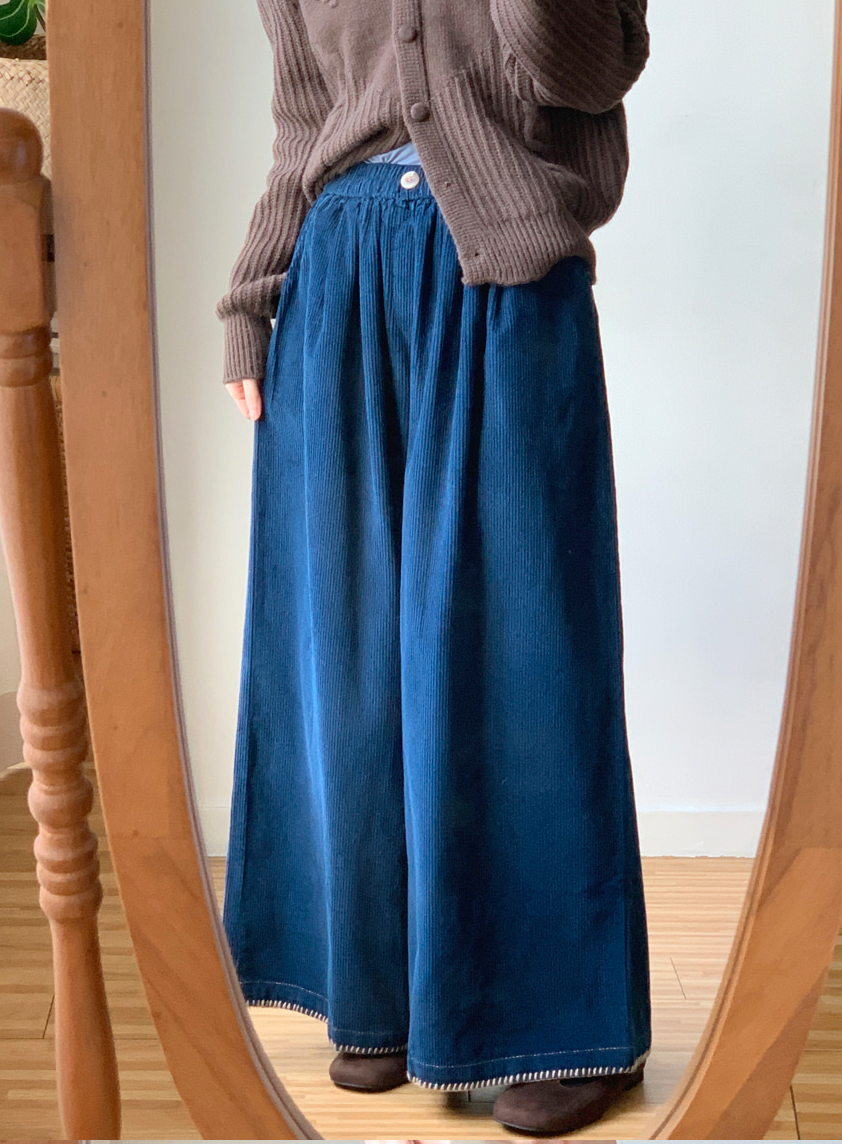 [99까지가능]스티치 포인트 롱기장  골덴 와이드 팬츠 Corduroy Stitch Wide Pants