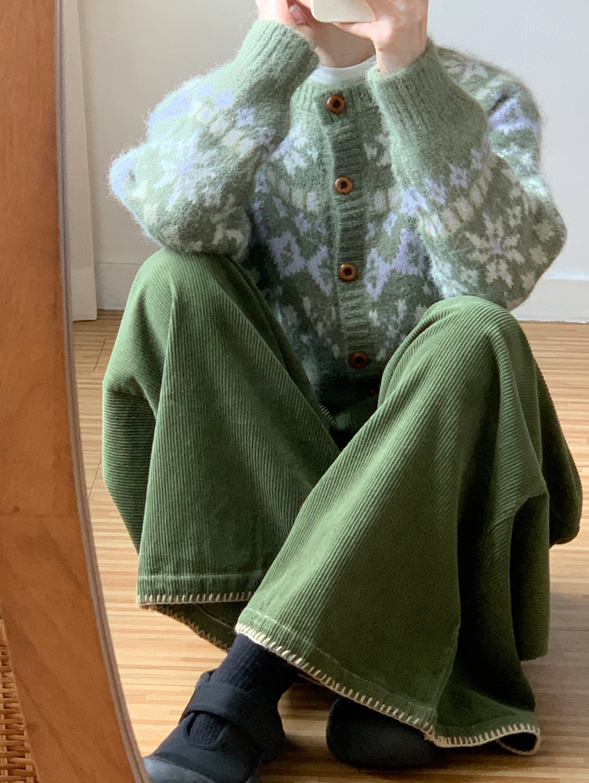 [99까지가능]스티치 포인트 롱기장  골덴 와이드 팬츠 Corduroy Stitch Wide Pants