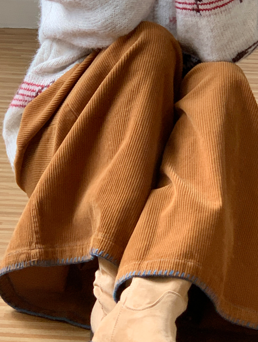 [99까지가능]스티치 포인트 롱기장  골덴 와이드 팬츠 Corduroy Stitch Wide Pants