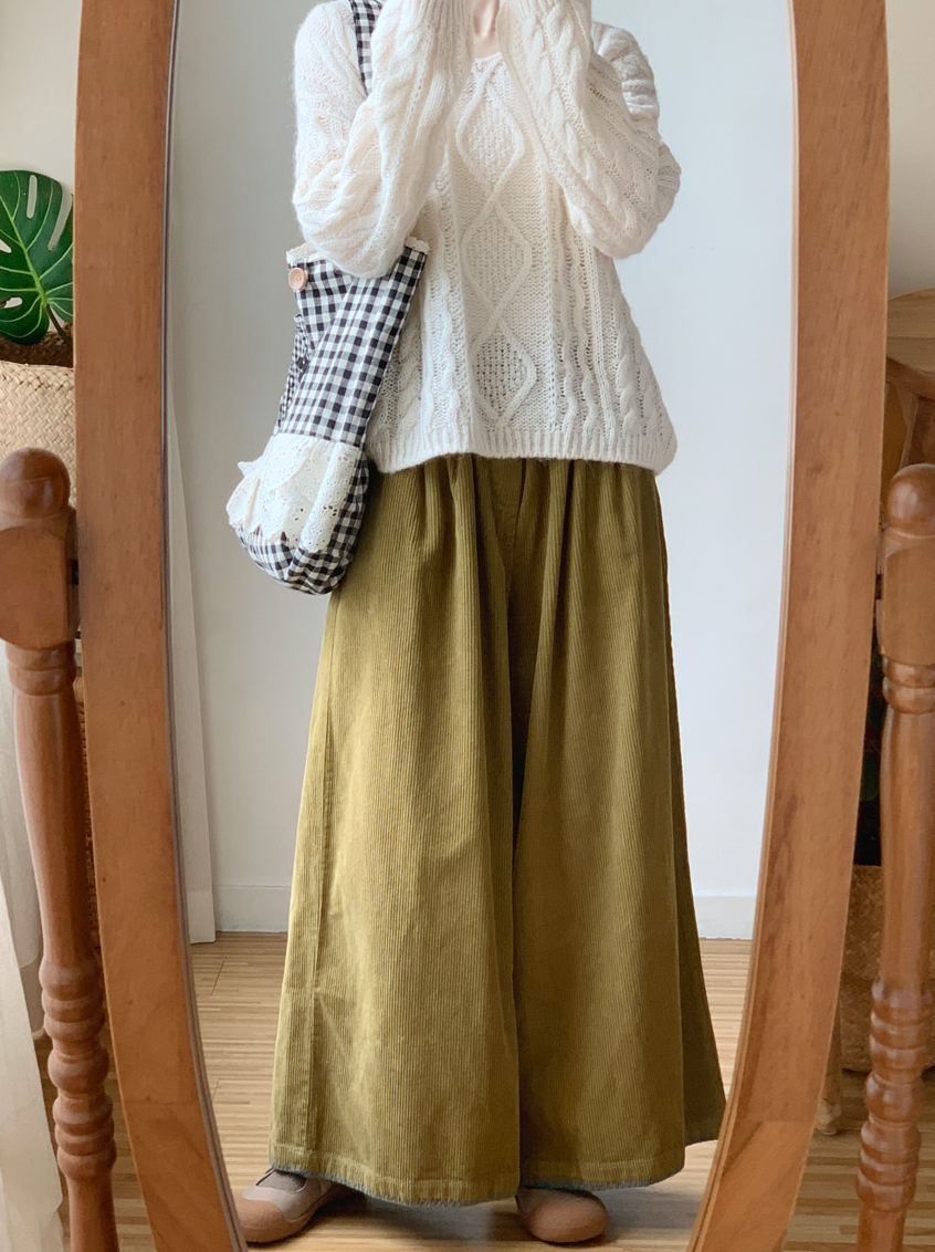 [99까지가능]스티치 포인트 롱기장  골덴 와이드 팬츠 Corduroy Stitch Wide Pants