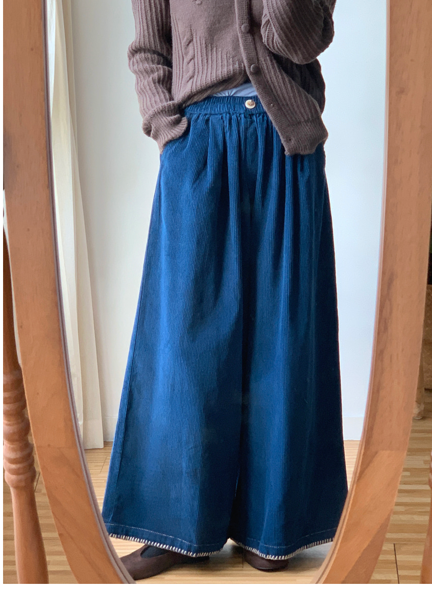 [99까지가능]스티치 포인트 롱기장  골덴 와이드 팬츠 Corduroy Stitch Wide Pants