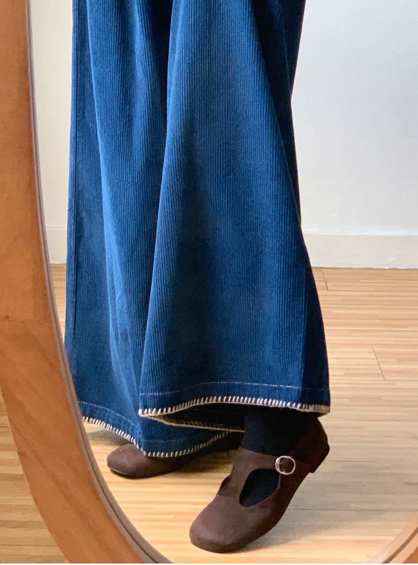 [99까지가능]스티치 포인트 롱기장  골덴 와이드 팬츠 Corduroy Stitch Wide Pants