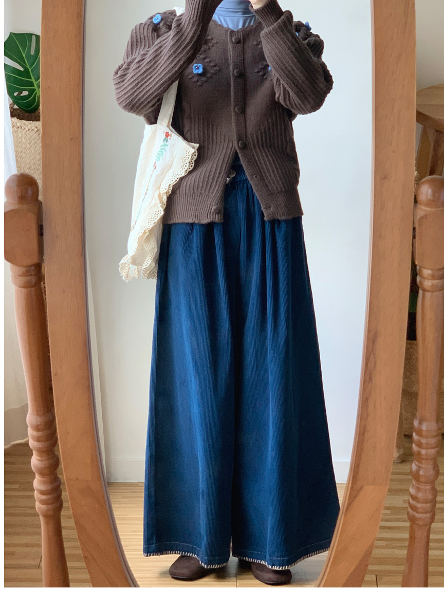 [99까지가능]스티치 포인트 롱기장  골덴 와이드 팬츠 Corduroy Stitch Wide Pants
