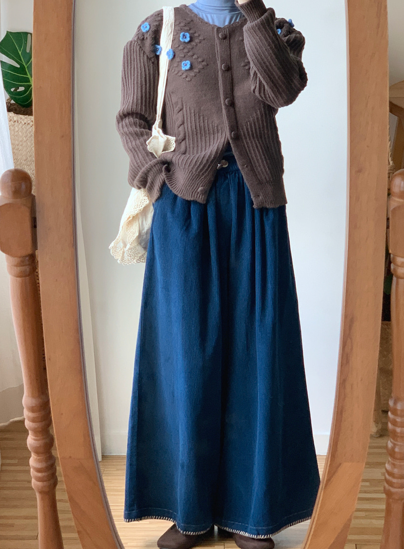 [99까지가능]스티치 포인트 롱기장  골덴 와이드 팬츠 Corduroy Stitch Wide Pants