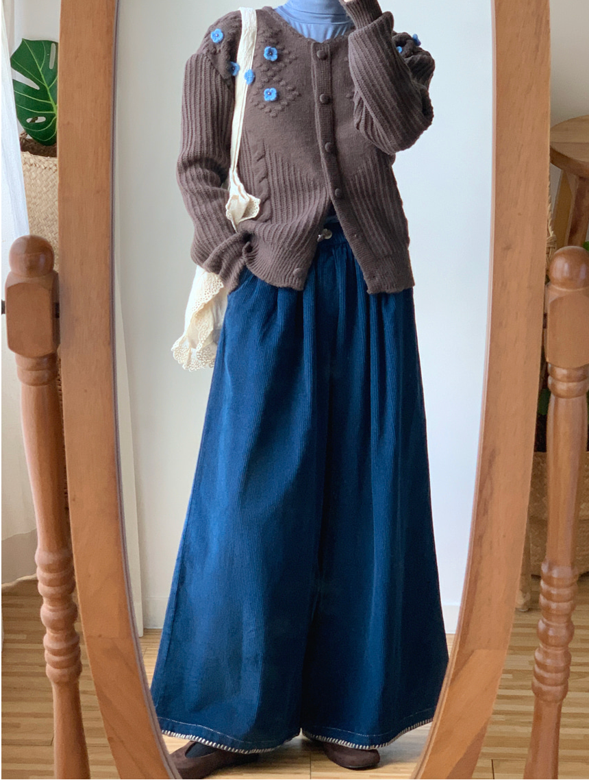 [99까지가능]스티치 포인트 롱기장  골덴 와이드 팬츠 Corduroy Stitch Wide Pants