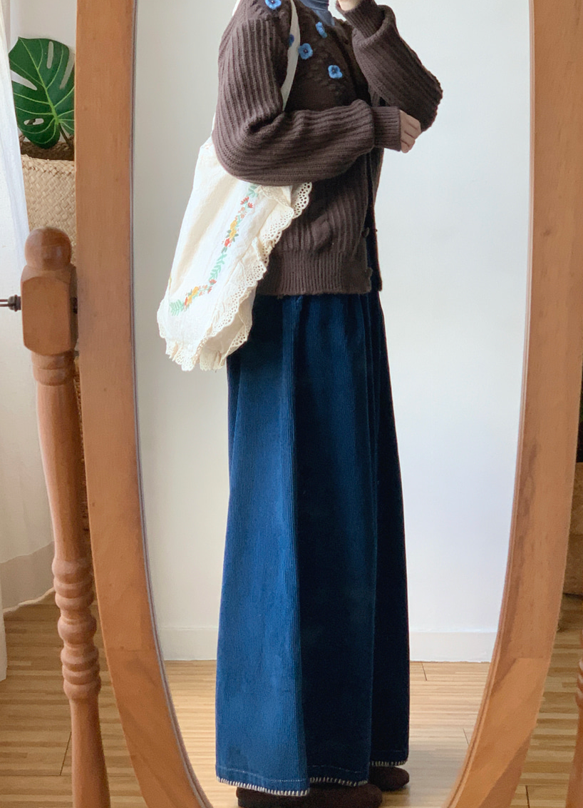[99까지가능]스티치 포인트 롱기장  골덴 와이드 팬츠 Corduroy Stitch Wide Pants