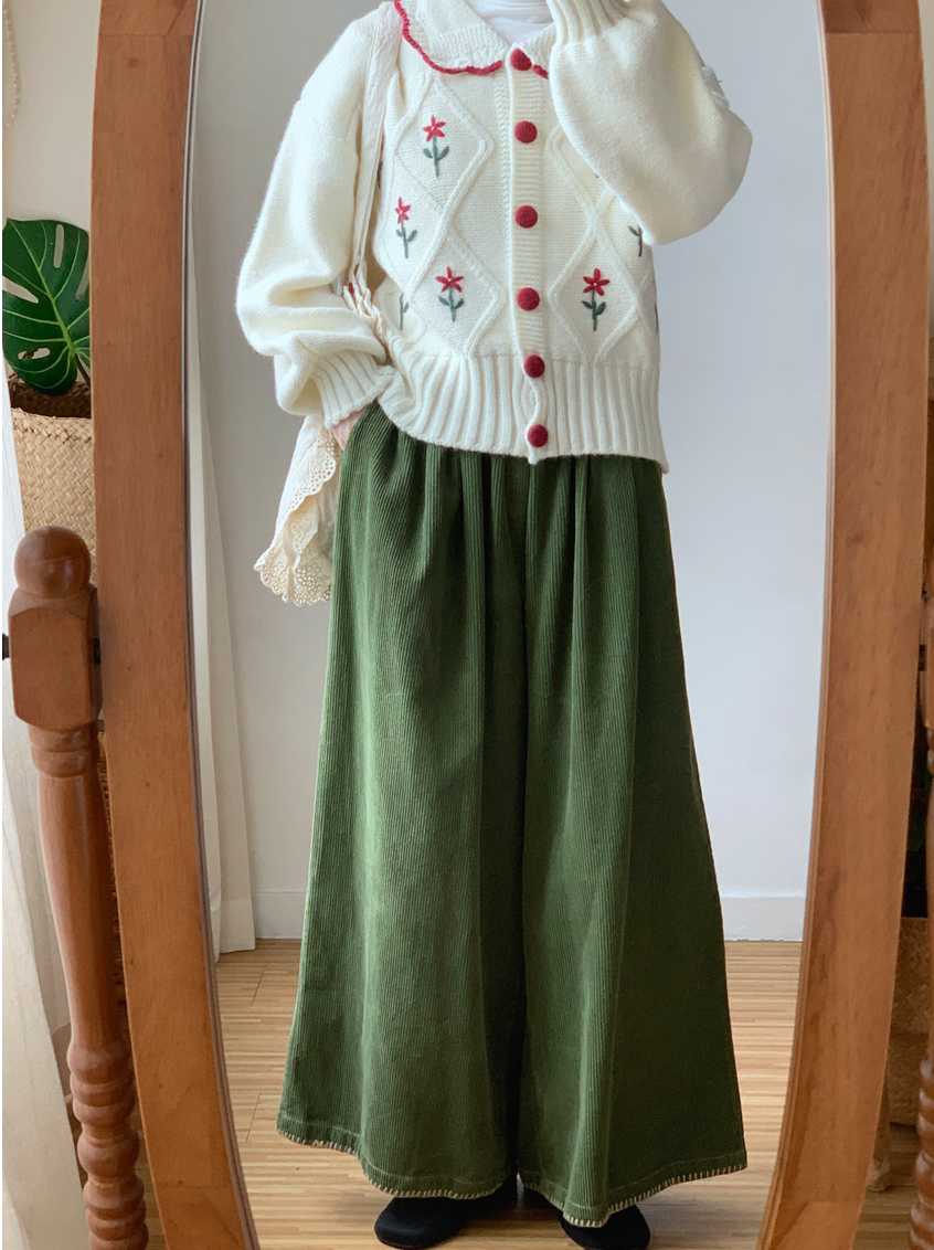 [99까지가능]스티치 포인트 롱기장  골덴 와이드 팬츠 Corduroy Stitch Wide Pants
