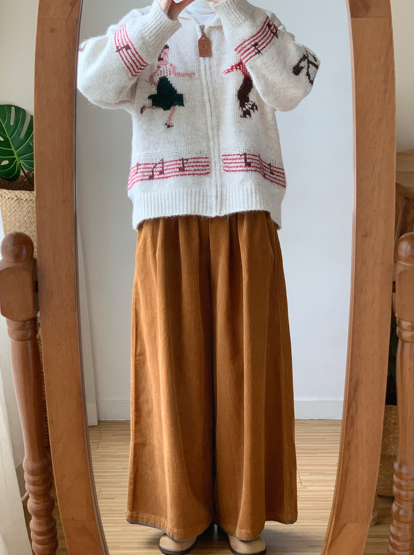 [99까지가능]스티치 포인트 롱기장  골덴 와이드 팬츠 Corduroy Stitch Wide Pants