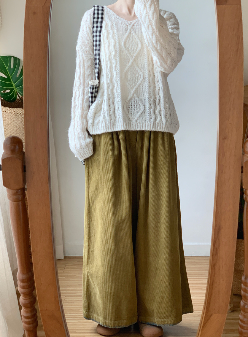 [99까지가능]스티치 포인트 롱기장  골덴 와이드 팬츠 Corduroy Stitch Wide Pants