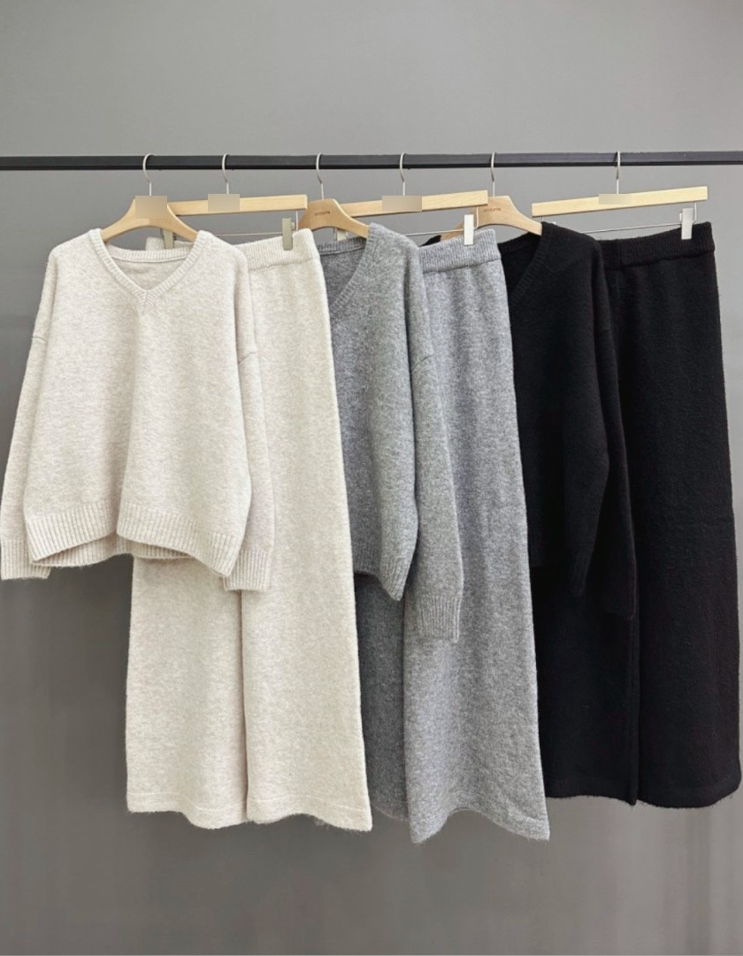 [루즈핏][유행니트셋업] 숄 포근 울혼방 니트 3피스 셋업 (FREE 55–77) /Cozy Wool-Blend 3-Piece Knit Set (One Size 55–77)