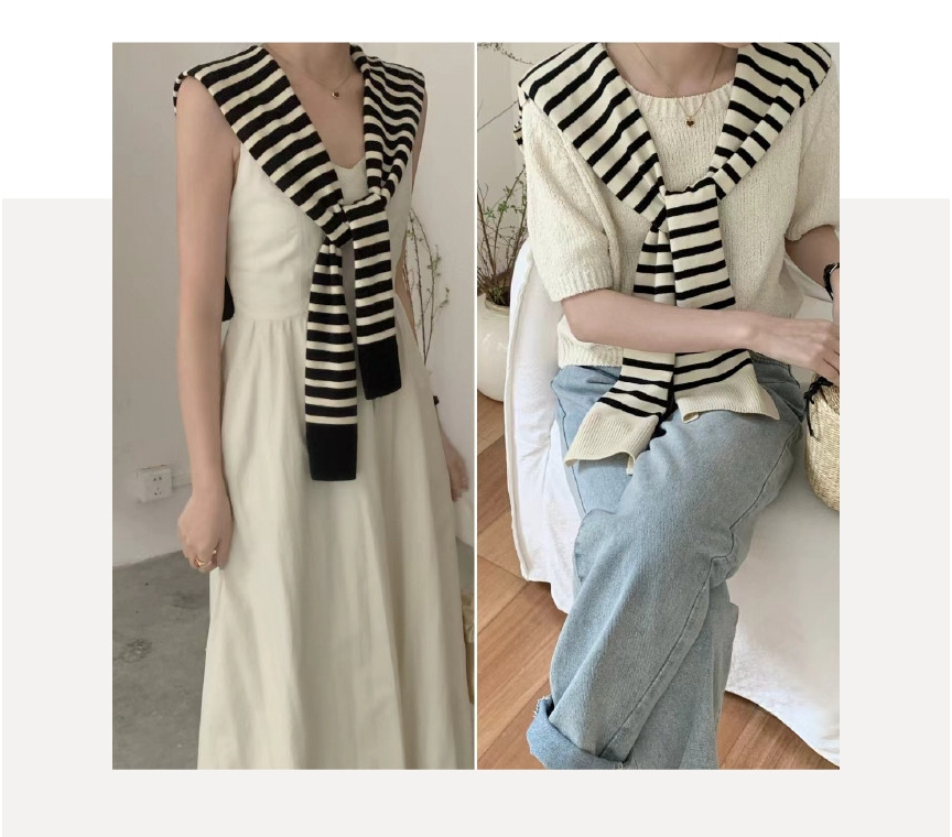 [어부바 페이크 가디건]단가라 어깨 니트 숄 Striped Shoulder Knit Shawl