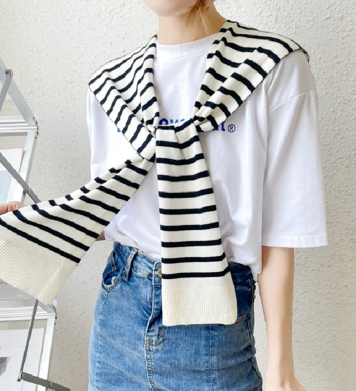 [어부바 페이크 가디건]단가라 어깨 니트 숄 Striped Shoulder Knit Shawl