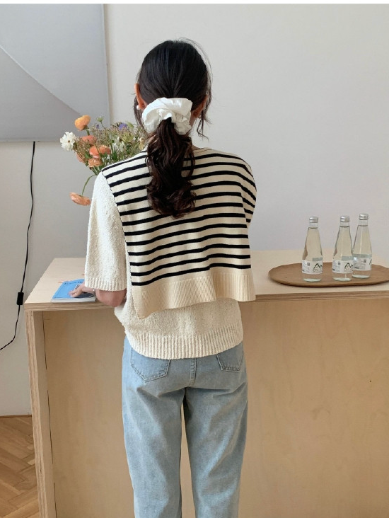 [어부바 페이크 가디건]단가라 어깨 니트 숄 Striped Shoulder Knit Shawl