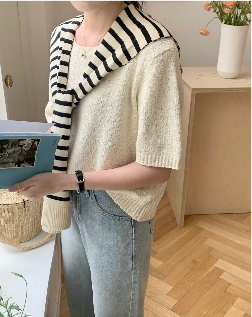 [어부바 페이크 가디건]단가라 어깨 니트 숄 Striped Shoulder Knit Shawl