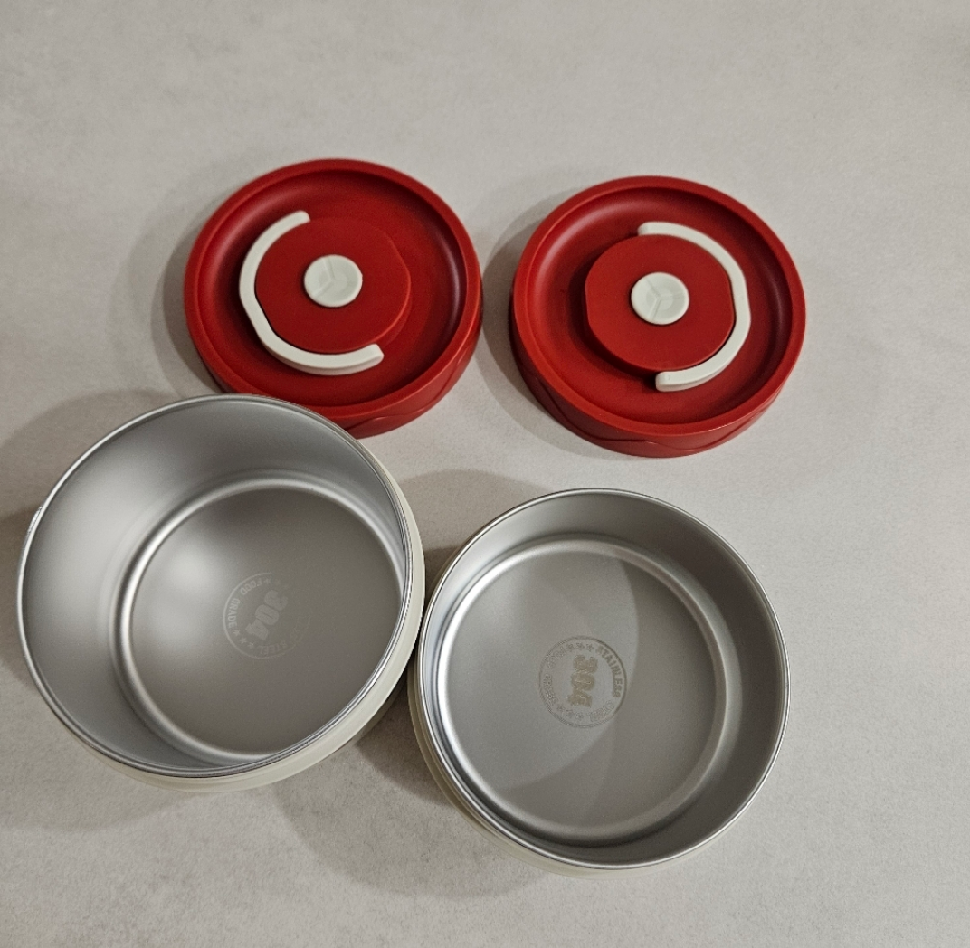 [보온도시락통]Maiesun 304 스테인리스 보온도시락 세트 2/3/4단 보냉백 포함 체리패턴  | Maiesun 304 Stainless Insulated Lunch Box Set (Red)