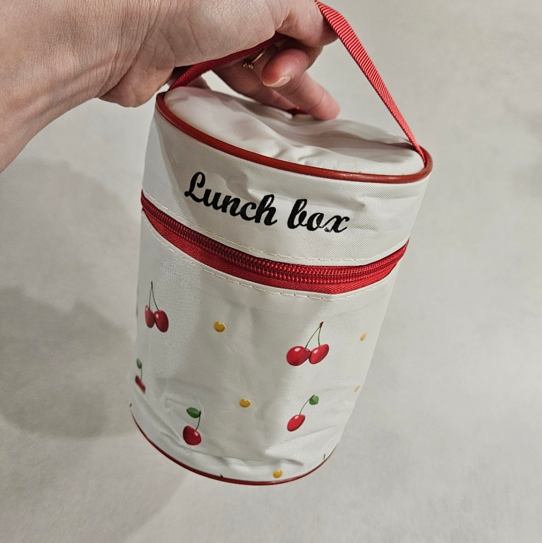 [보온도시락통]Maiesun 304 스테인리스 보온도시락 세트 2/3/4단 보냉백 포함 체리패턴  | Maiesun 304 Stainless Insulated Lunch Box Set (Red)