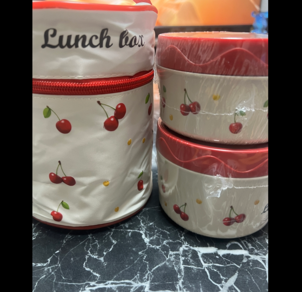 [보온도시락통]Maiesun 304 스테인리스 보온도시락 세트 2/3/4단 보냉백 포함 체리패턴  | Maiesun 304 Stainless Insulated Lunch Box Set (Red)