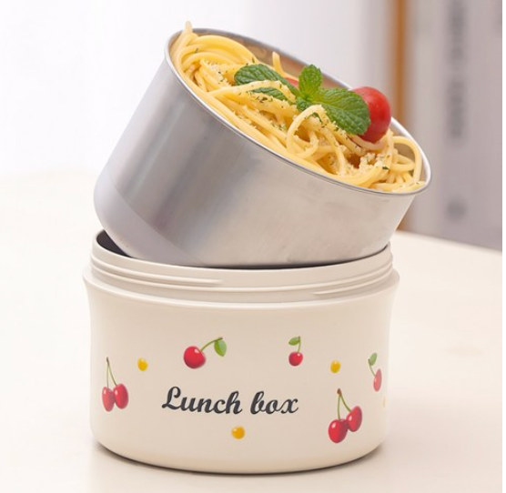 [보온도시락통]Maiesun 304 스테인리스 보온도시락 세트 2/3/4단 보냉백 포함 체리패턴  | Maiesun 304 Stainless Insulated Lunch Box Set (Red)