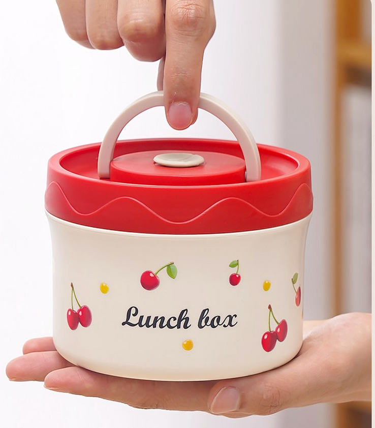 [보온도시락통]Maiesun 304 스테인리스 보온도시락 세트 2/3/4단 보냉백 포함 체리패턴  | Maiesun 304 Stainless Insulated Lunch Box Set (Red)