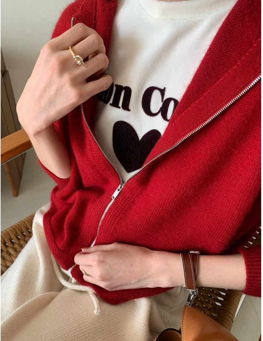 [로우게이지]송치 하트 티셔츠 / 벨벳티셔츠 느낌 / Mon Coeur Pony Hair Heart T-Shirt