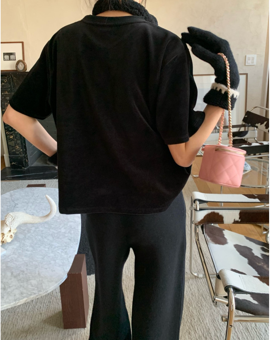 [로우게이지]송치 하트 티셔츠 / 벨벳티셔츠 느낌 / Mon Coeur Pony Hair Heart T-Shirt