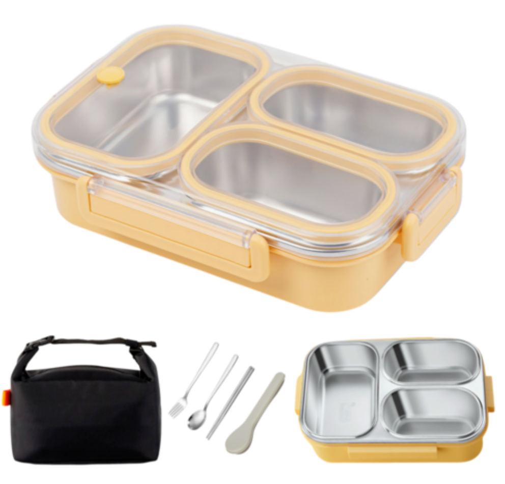 [도시락세트]에트레 3칸 직장인 밀폐 스텐 식판 도시락 세트 / Etre 3-Compartment Stainless Lunch Box Set