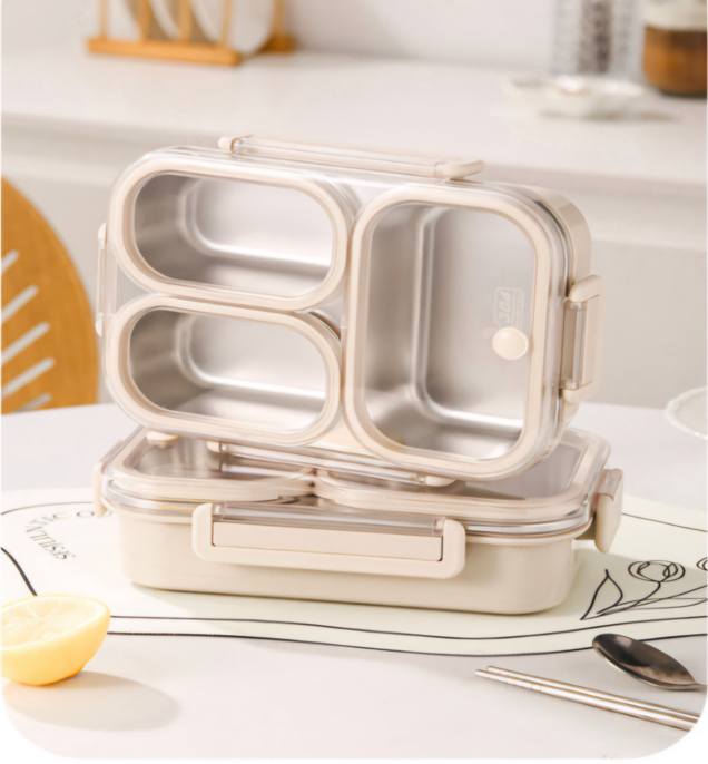 [도시락세트]에트레 3칸 직장인 밀폐 스텐 식판 도시락 세트 / Etre 3-Compartment Stainless Lunch Box Set