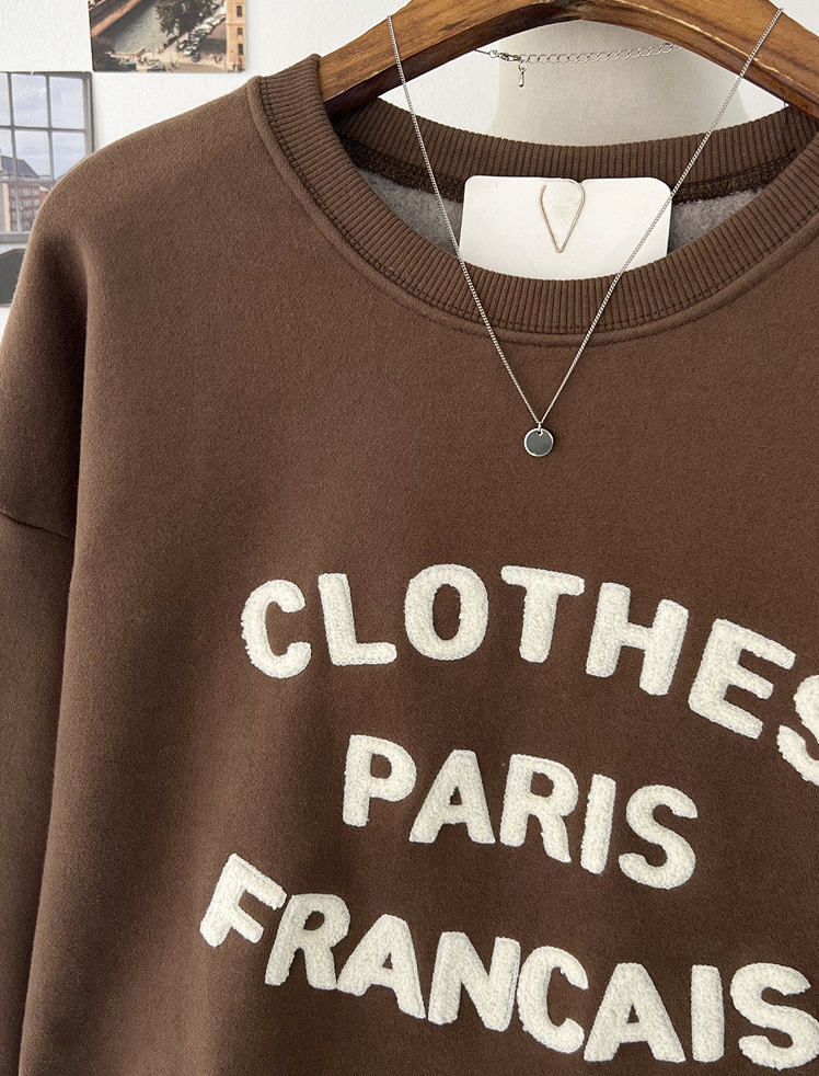 [기모 맨투맨] 부클 자수 캐주얼 양기모 크롭 맨투맨 French Boucle Embroidered Cropped Sweatshirt