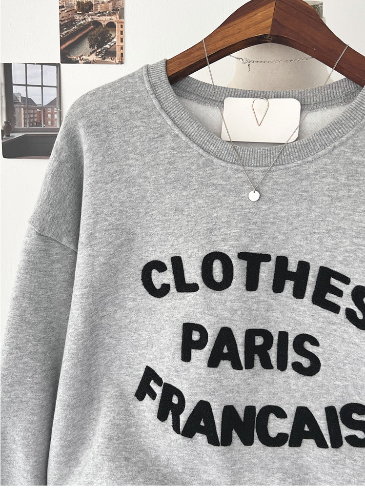 [기모 맨투맨] 부클 자수 캐주얼 양기모 크롭 맨투맨 French Boucle Embroidered Cropped Sweatshirt