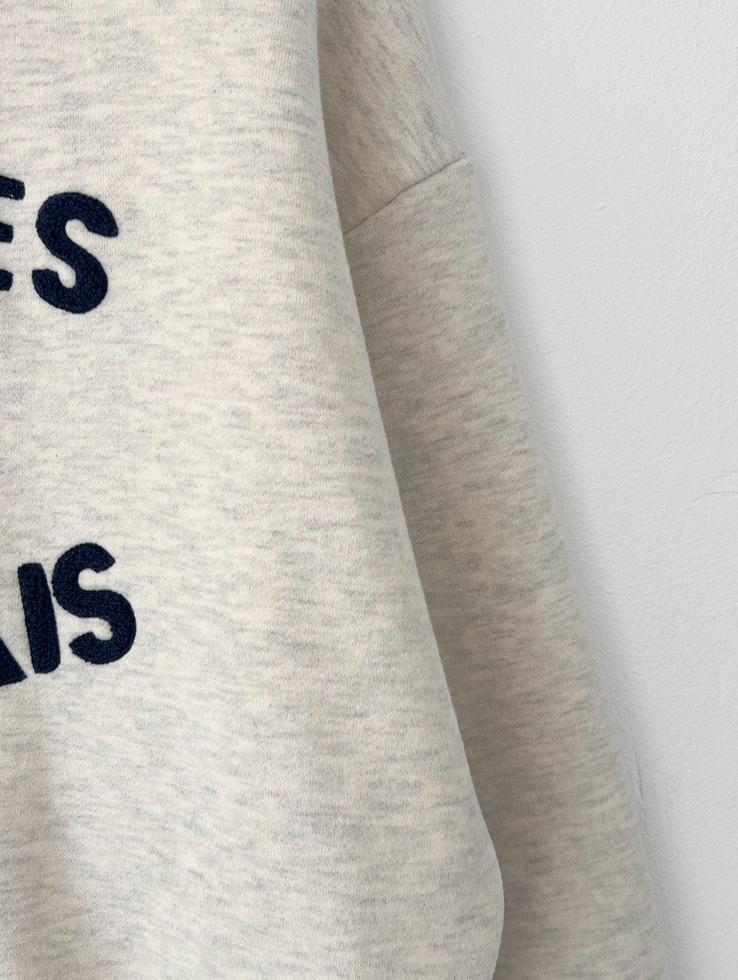 [기모 맨투맨] 부클 자수 캐주얼 양기모 크롭 맨투맨 French Boucle Embroidered Cropped Sweatshirt