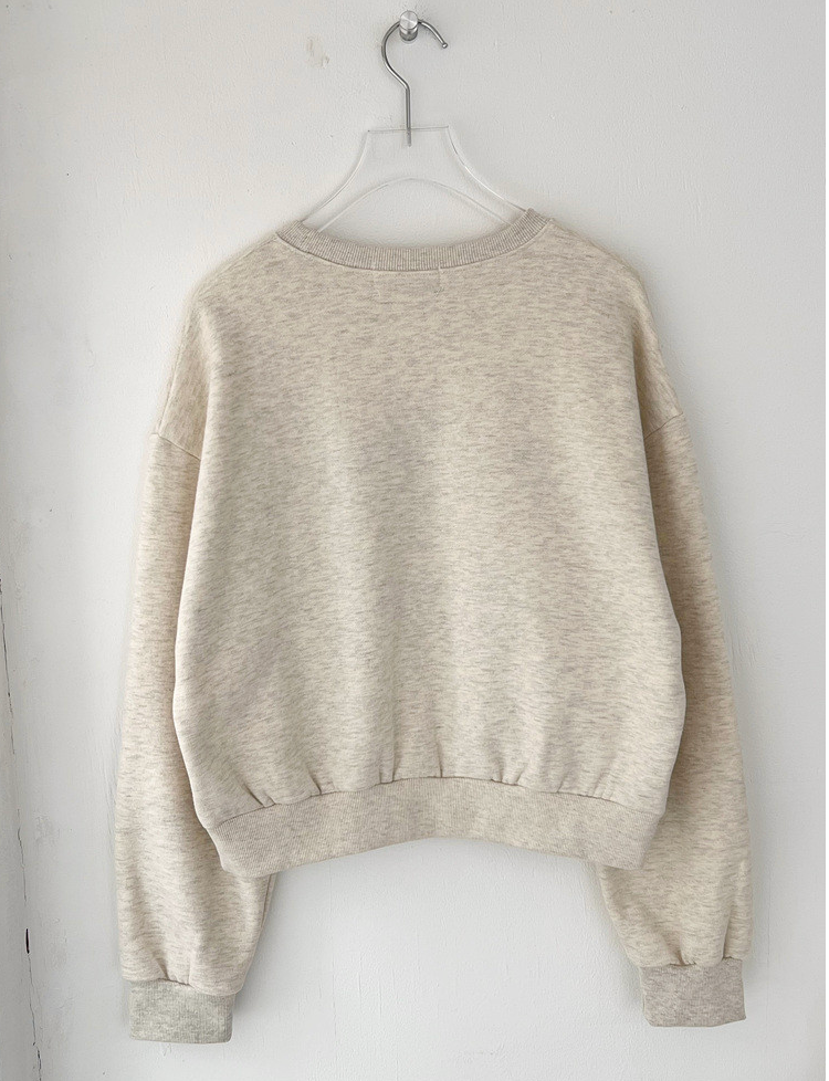 [기모 맨투맨] 메종 레터링 부클 자수 양기모 크롭 맨투맨 티셔츠 Melange Lettering Bouclé Embroidered Brushed Sweatshirt