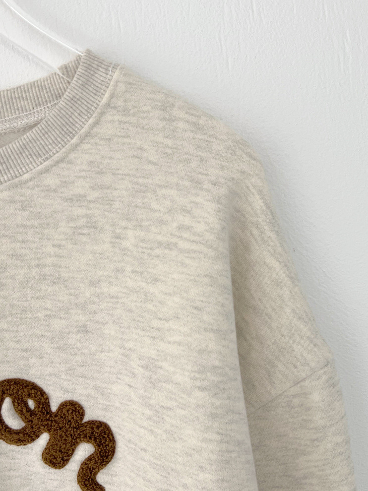 [기모 맨투맨] 메종 레터링 부클 자수 양기모 크롭 맨투맨 티셔츠 Melange Lettering Bouclé Embroidered Brushed Sweatshirt