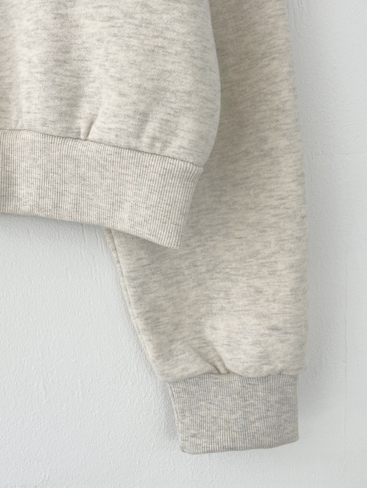 [기모 맨투맨] 메종 레터링 부클 자수 양기모 크롭 맨투맨 티셔츠 Melange Lettering Bouclé Embroidered Brushed Sweatshirt