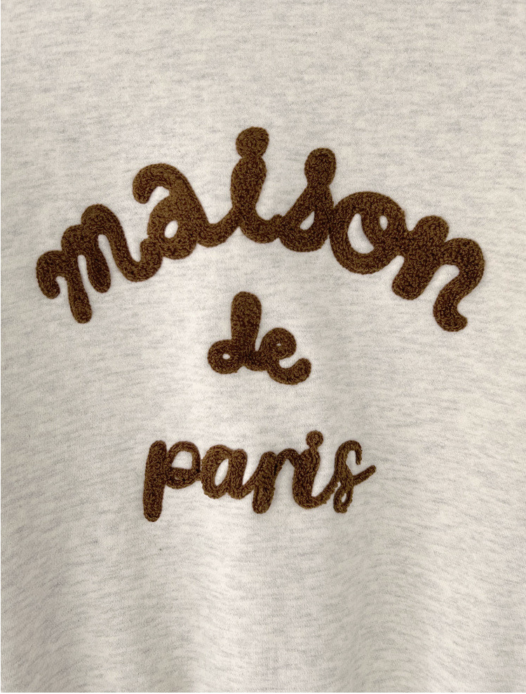 [기모 맨투맨] 메종 레터링 부클 자수 양기모 크롭 맨투맨 티셔츠 Melange Lettering Bouclé Embroidered Brushed Sweatshirt