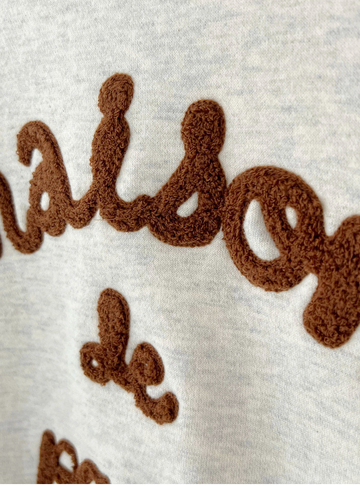 [기모 맨투맨] 메종 레터링 부클 자수 양기모 크롭 맨투맨 티셔츠 Melange Lettering Bouclé Embroidered Brushed Sweatshirt