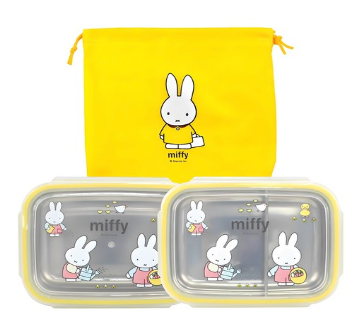 [스텐도시락] 미피 스텐 사각 2단 가방 도시락 세트 Miffy Stainless Steel 2-Tier Lunch Box Set