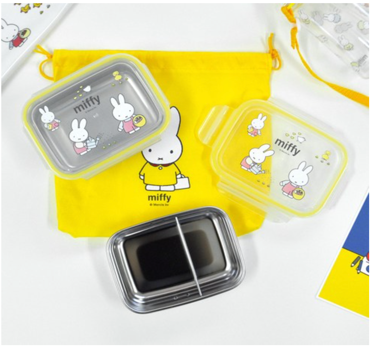 [스텐도시락] 미피 스텐 사각 2단 가방 도시락 세트 Miffy Stainless Steel 2-Tier Lunch Box Set